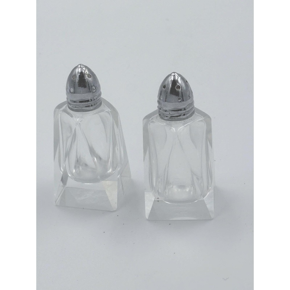 2 Vintage 1950s Mini Salt & Pepper Shakers 2.5" Irice Hand Cut Glass Cube Shape